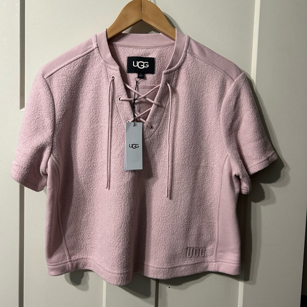 UGG Kiyah Mixed Short Sleeve lace up Top Light pink/ Mauve color NWT